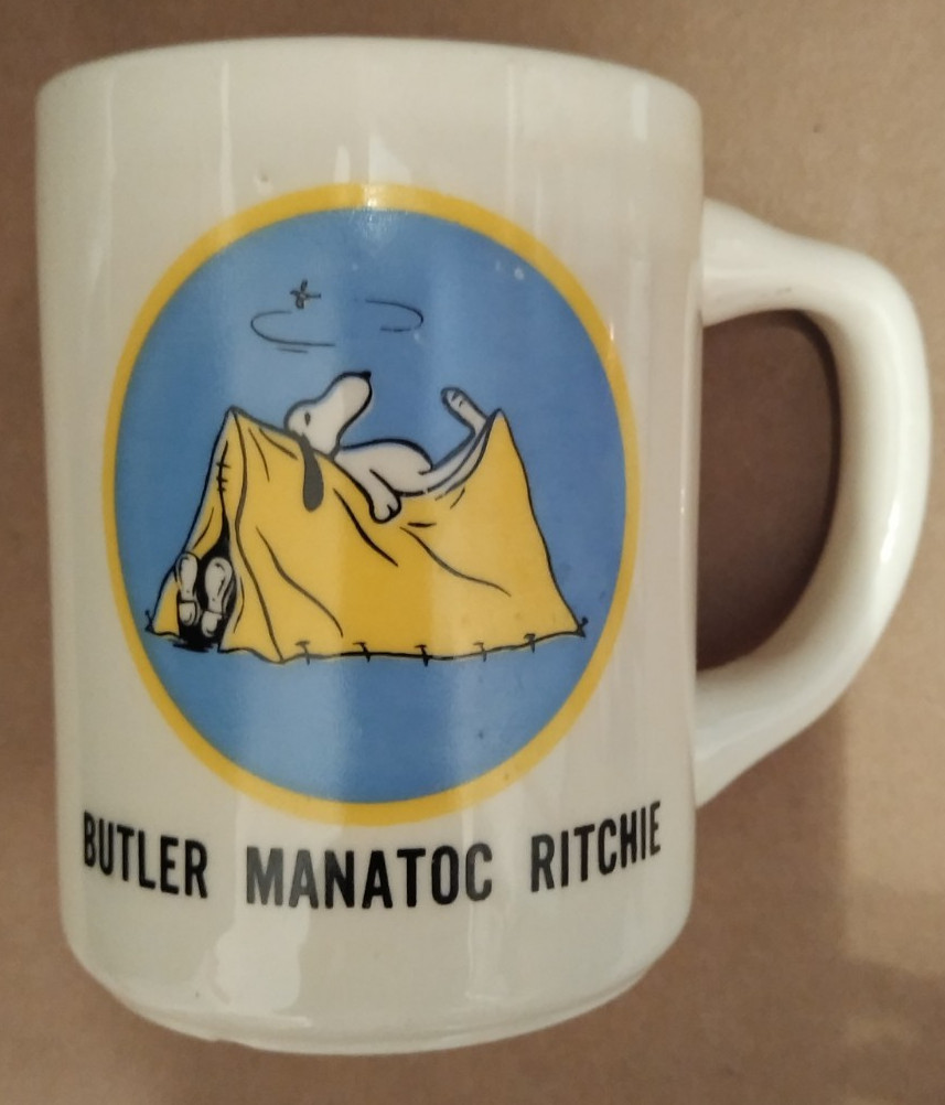 Vintage ? Boy Scouts Snoopy on Pup Tent Mug Butler Manatoc Ritchie Camps ?GTC Vintage ? Boy Scouts Snoopy on Pup Tent Mug Butler Manatoc Ritchie Camps ?GTC