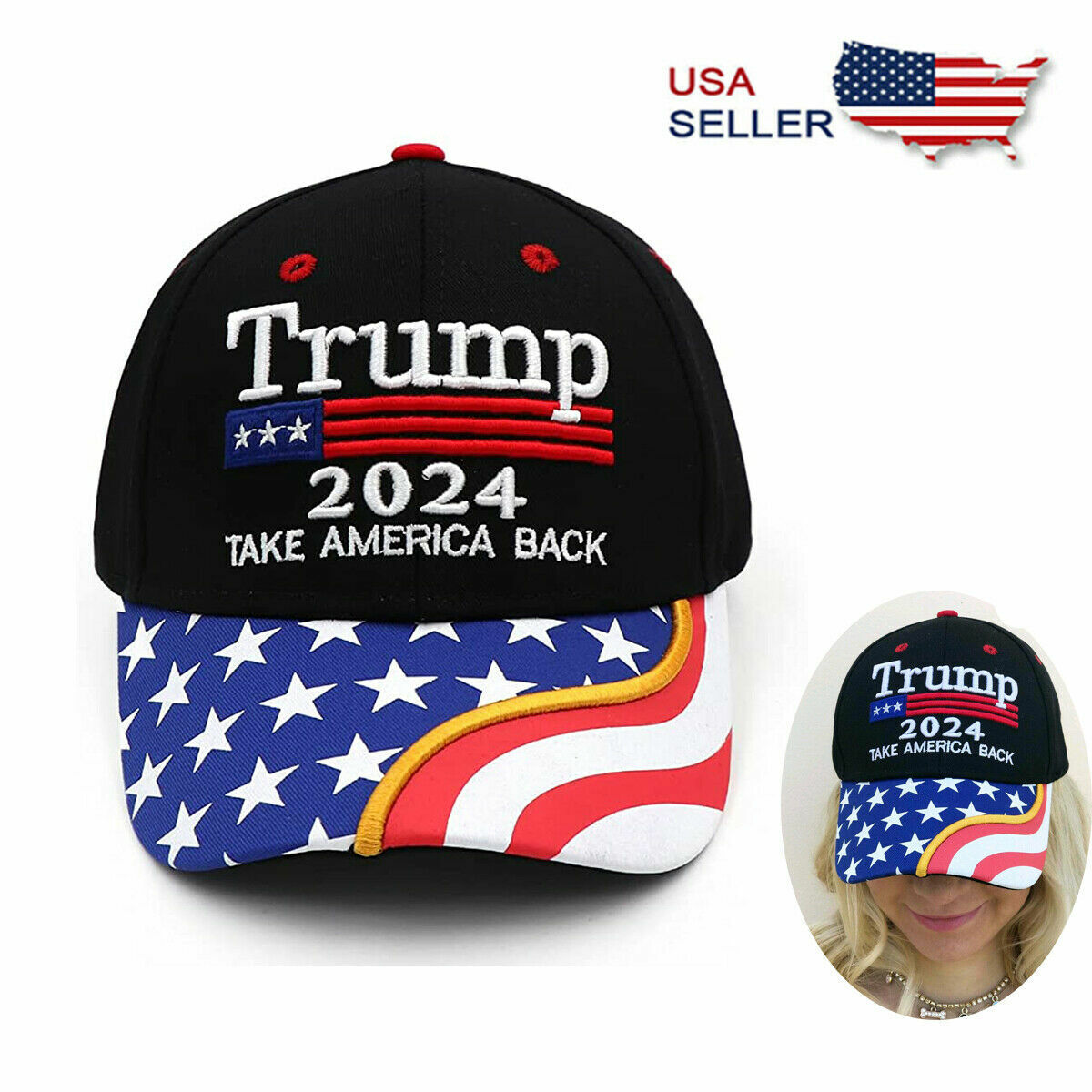 Donald Trump Hat Make America Great Again 2024 Campaign Republican Black Cap USA