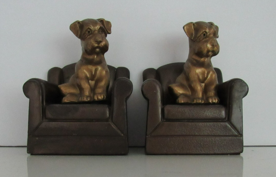 Antique Nuart Creations Puppy Dog in Chair Art Statue Sculpture Home Bookends Antique Nuart Creations Puppy Dog in Chair Art Statue Sculpture Home Bookends