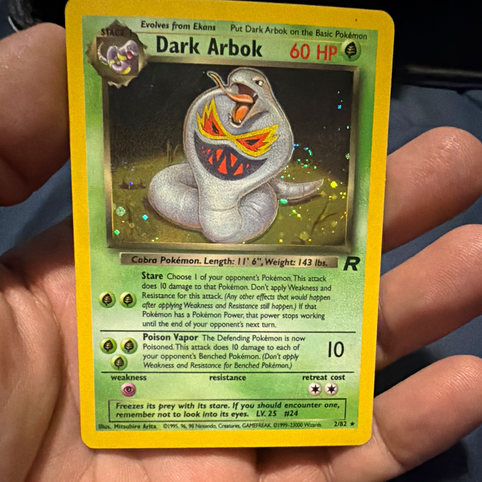 Wizards Pokémon TCG Team Rocket Dark Arbok Holo 2/82 1999 English Wizards Pokémon TCG Team Rocket Dark Arbok Holo 2/82 1999 English