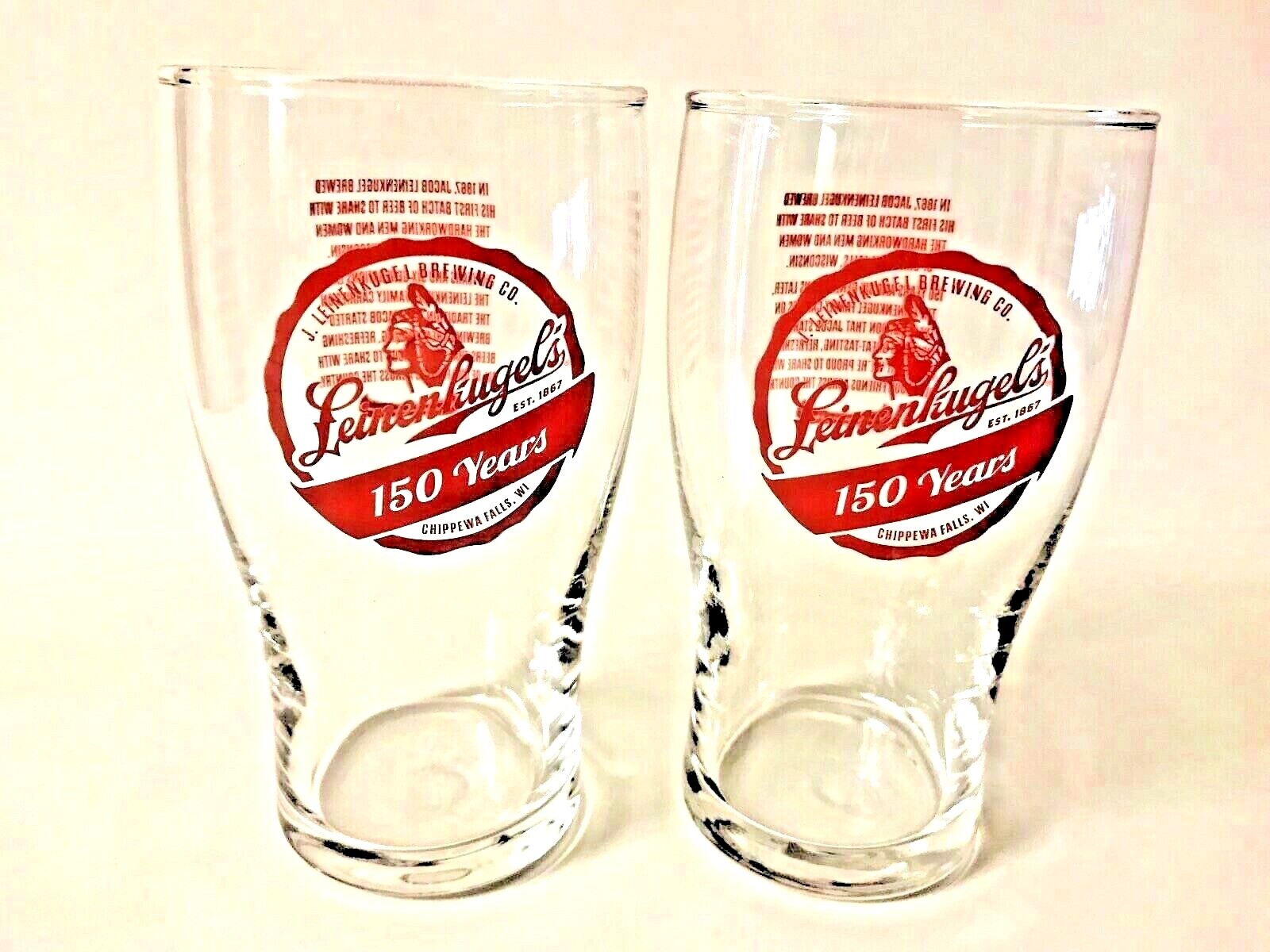 Leinenkugel's 150th Anniversary 16 oz Tulip Glass - Two (2) Glasses - New & F/S Leinenkugel's 150th Anniversary 16 oz Tulip Glass - Two (2) Glasses - New & F/S