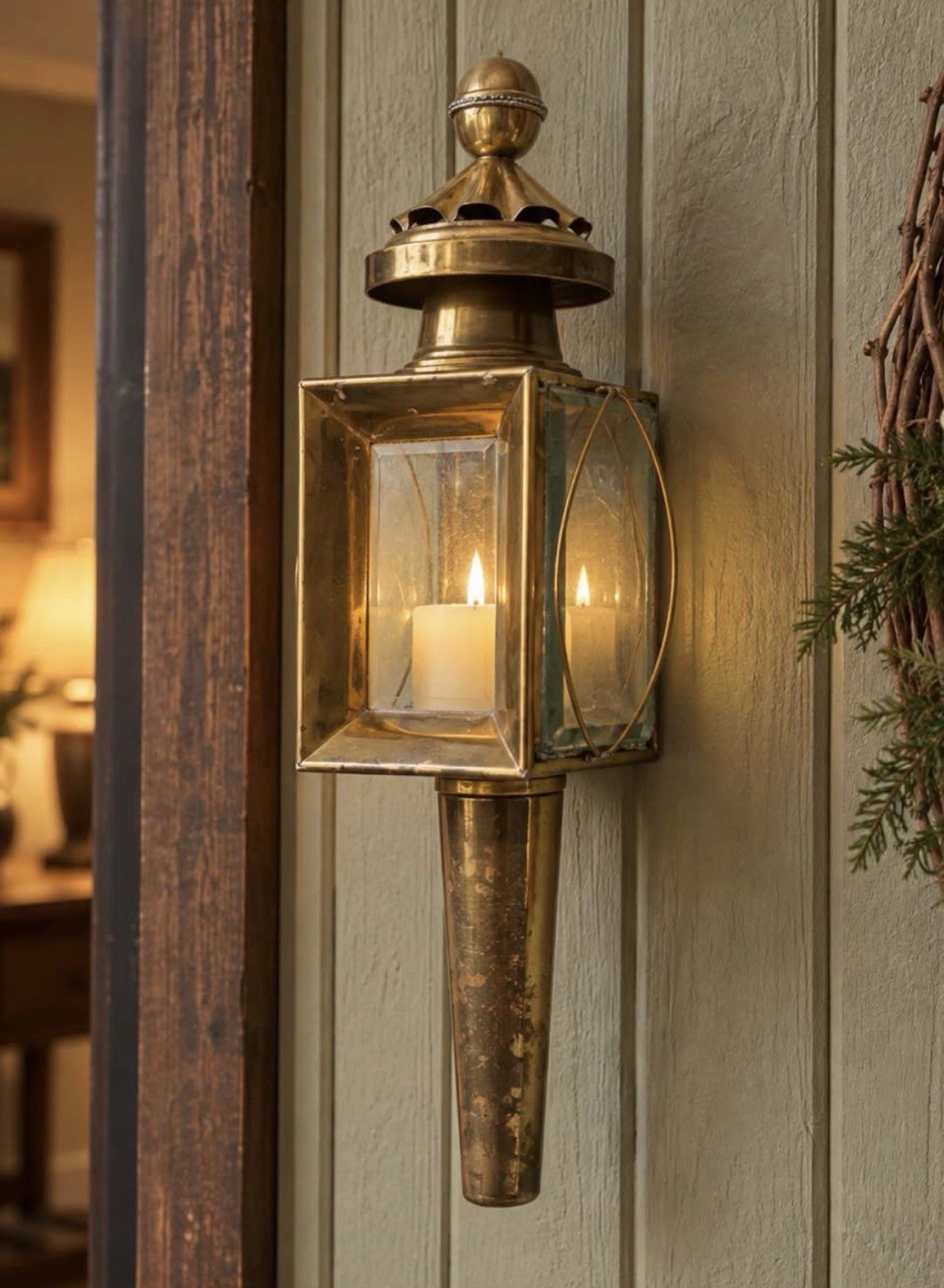 Vintage Solid Brass Candle Lantern / Wall Sconce