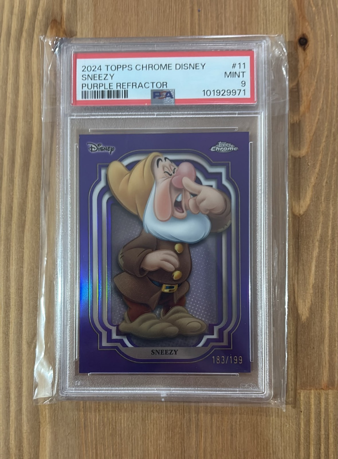 2024 Topps Chrome Disney Sneezy #11 Purple Refractor 183/199 PSA 9 MINT