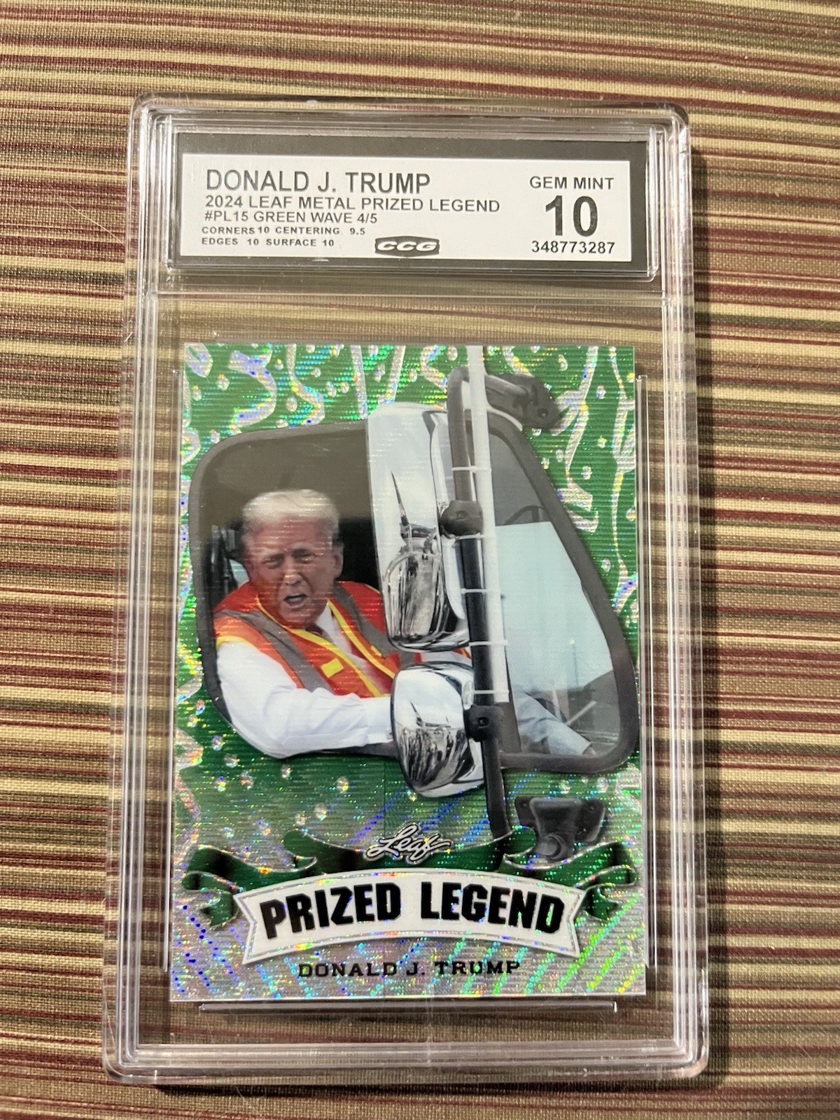 Donald J Trump 2024 Leaf Metal Prize Legend Pl 15 Green Wave 4/5 Donald J Trump 2024 Leaf Metal Prize Legend Pl 15 Green Wave 4/5