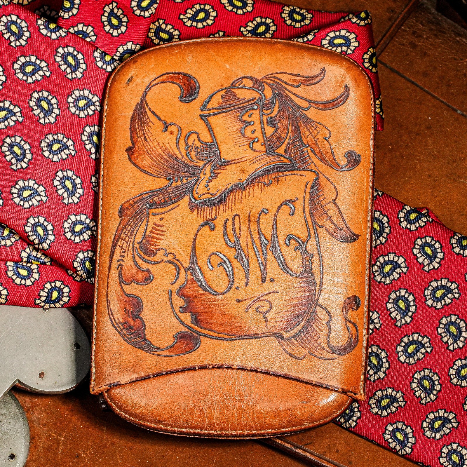Fantastic Tooled Antique Leather Cigar Case Atlantic City New Jersey Souvenir