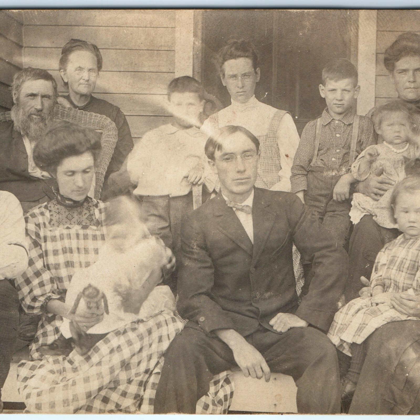 c1910s Family Group Portrait RPPC Kruxo Postcard Cute Children Handsome Men c1910s Family Group Portrait RPPC Kruxo Postcard Cute Children Handsome Men