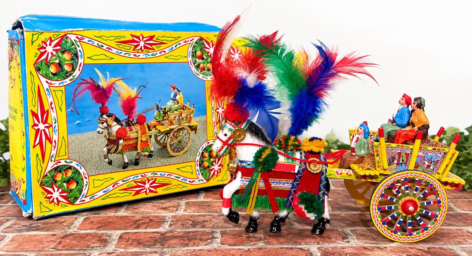 Vintage Sicilian Horse Cart Carretto Siciliano, Italy Folk Art Figurine 8”L Vintage Sicilian Horse Cart Carretto Siciliano, Italy Folk Art Figurine 8”L
