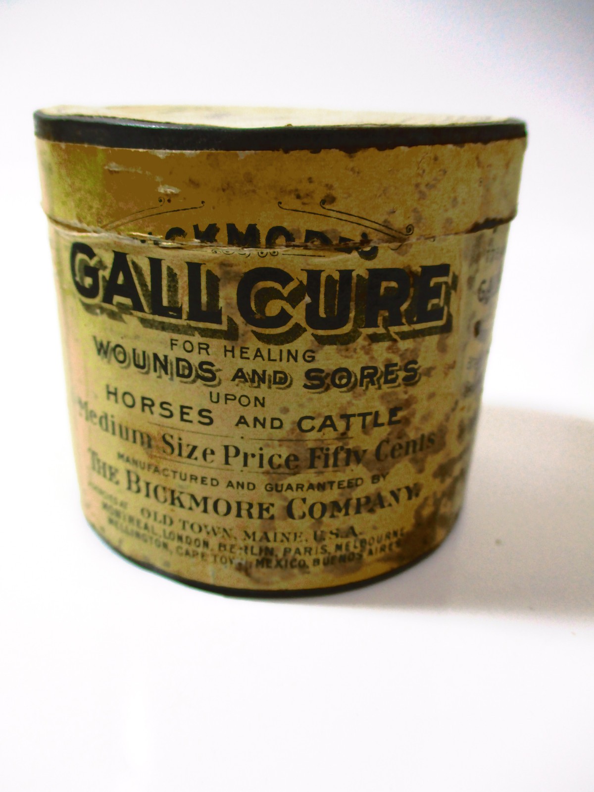 Antique Bickmore Gall Cure Tin Horse Cattle Veterinary Medicine Old Town Maine