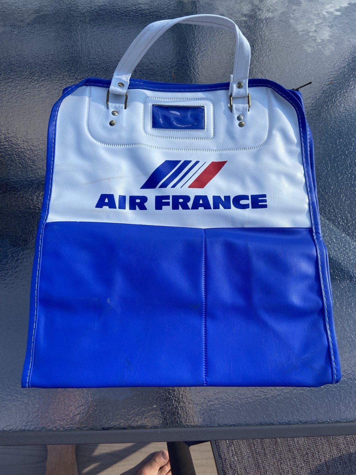VTG 1970s Air France Flight Bag Retro Blue White Vinyl Carry On VTG 1970s Air France Flight Bag Retro Blue White Vinyl Carry On
