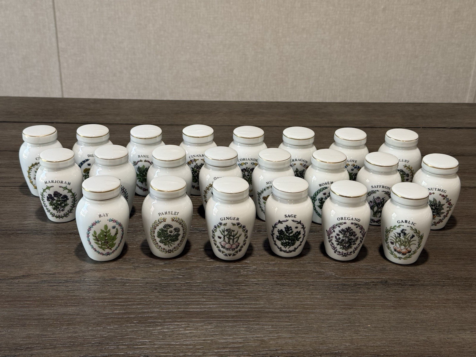 Gloria Vanderbilt Concepts Franklin Mint Spice Jar Set of 22 Porcelain Jars 1985 Gloria Vanderbilt Concepts Franklin Mint Spice Jar Set of 22 Porcelain Jars 1985