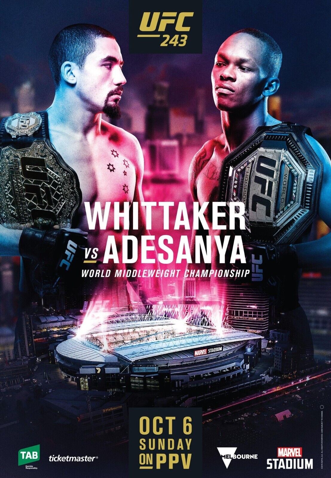 UFC 243 Fight Poster 11x17 Inches - Robert Whittaker vs Israel Adesanya | NEW