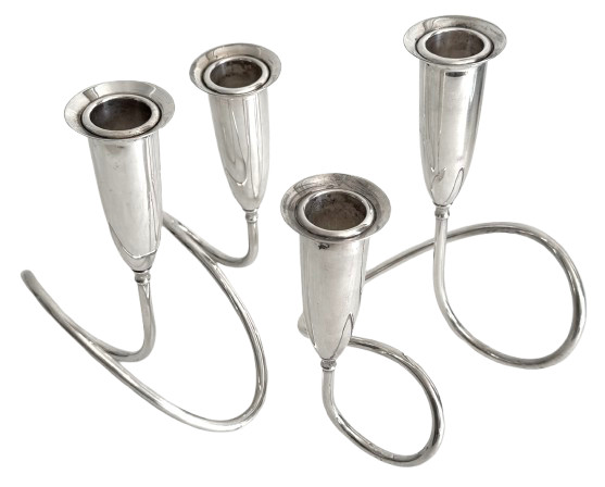 Pair Vintage Napier Silver Plated Modern Candleholders Pair Vintage Napier Silver Plated Modern Candleholders