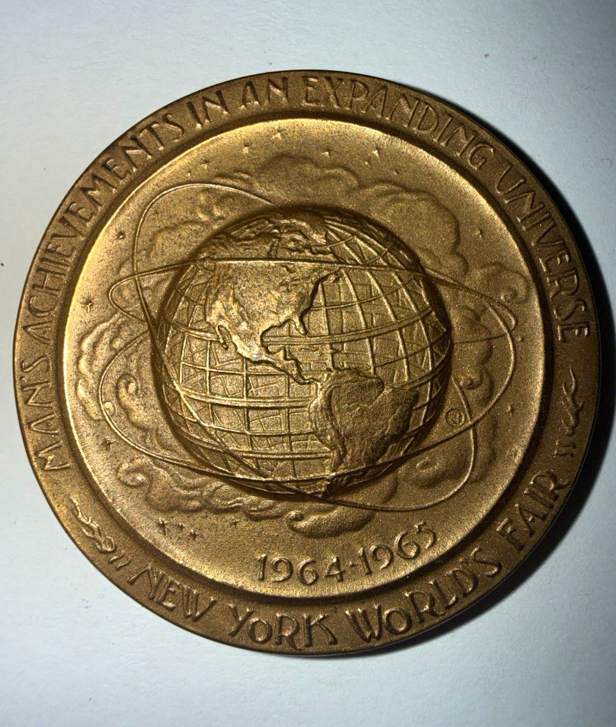 Vintage 1964 1965 New York Worlds Fair Oklahoma Pavilion Bronze Medal Unisphere Vintage 1964 1965 New York Worlds Fair Oklahoma Pavilion Bronze Medal Unisphere