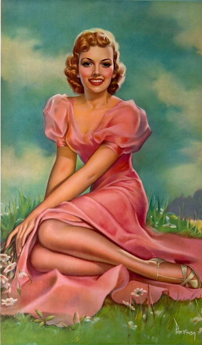 Pearl Frush Original Vintage Pin-Up Print Stunning Blonde in Pink Gown