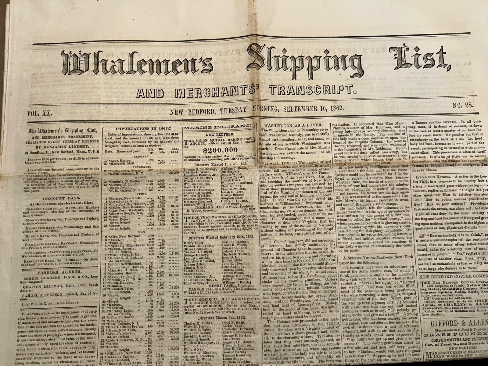 1862 antique CIVIL WAR WHALEMEN'S SHIPPING LIST NEWS new bedford M11 sperm whale 1862 antique CIVIL WAR WHALEMEN'S SHIPPING LIST NEWS new bedford M11 sperm whale