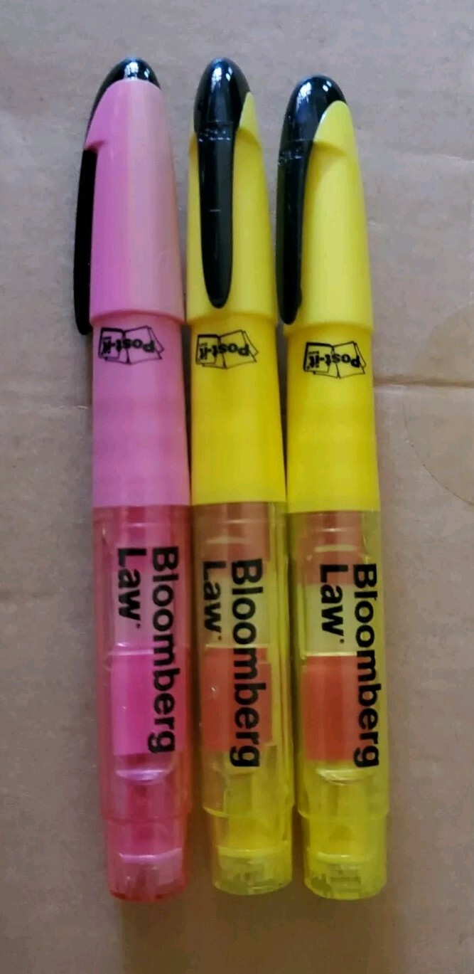 3x Bloomberg Law Yellow/pink Highlighter Pen with Red Post-It Flags 3x Bloomberg Law Yellow/pink Highlighter Pen with Red Post-It Flags