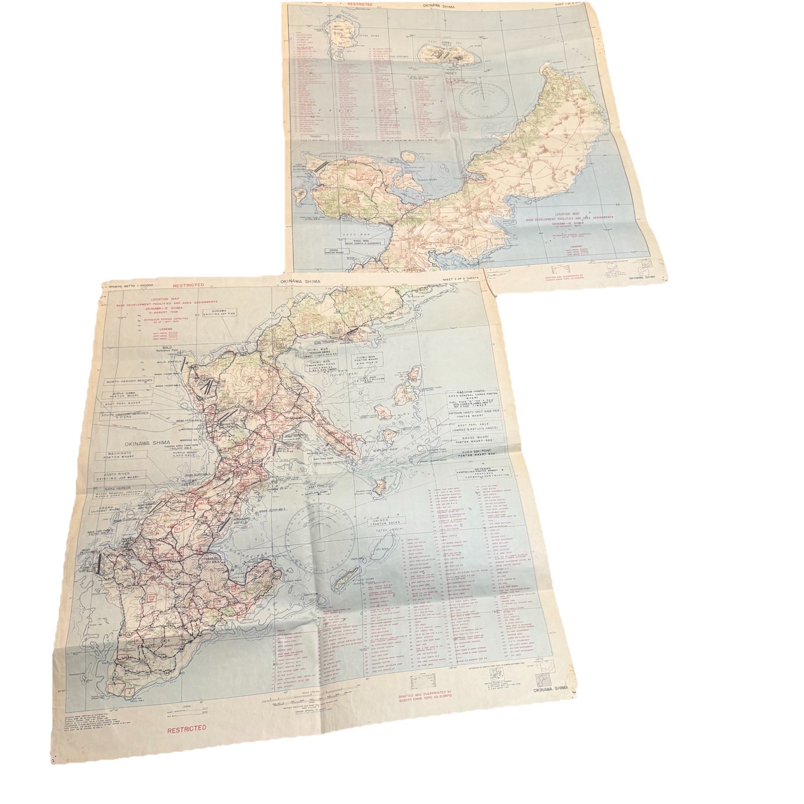 2 WWII 1945 Okinawa Navy & Army Staging Maps Operation Downfall RARE RESTRICTED 2 WWII 1945 Okinawa Navy & Army Staging Maps Operation Downfall RARE RESTRICTED