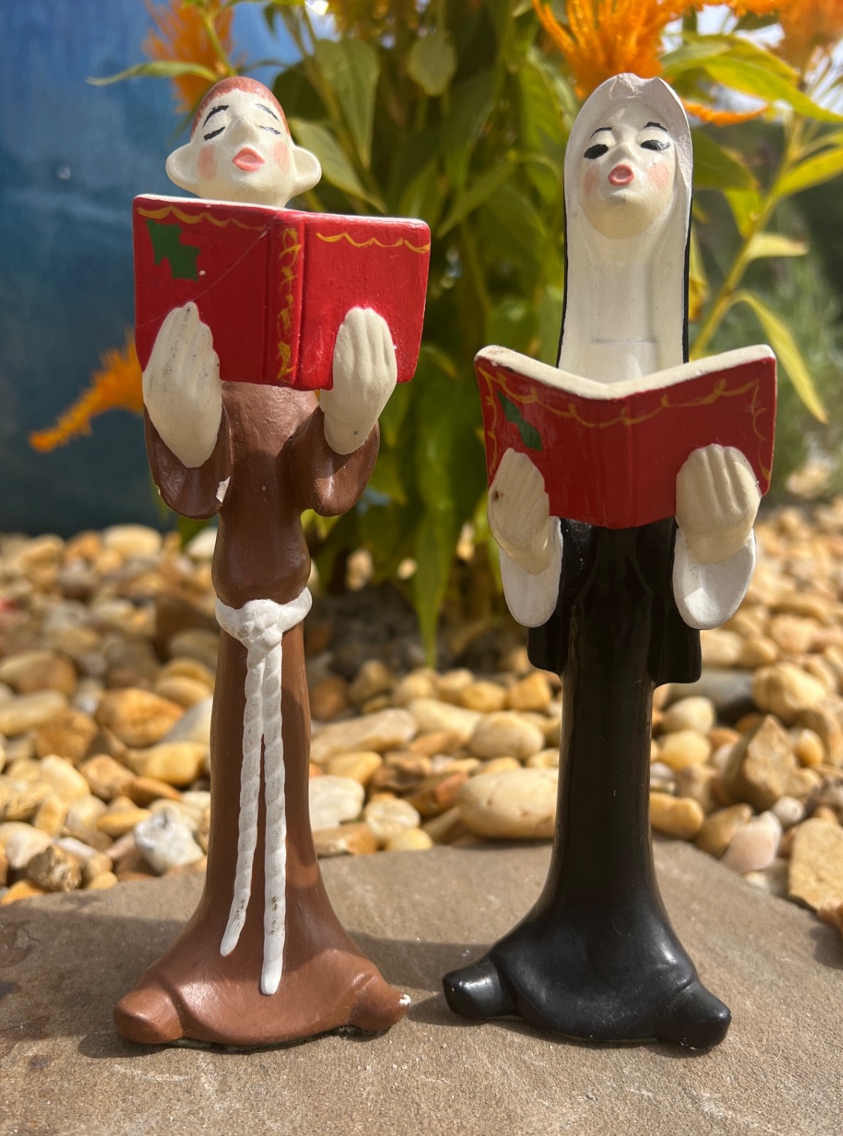 Vintage Mid Century Ceramic Monk Nun Choir Figurines Singing Japan MCM AS IS