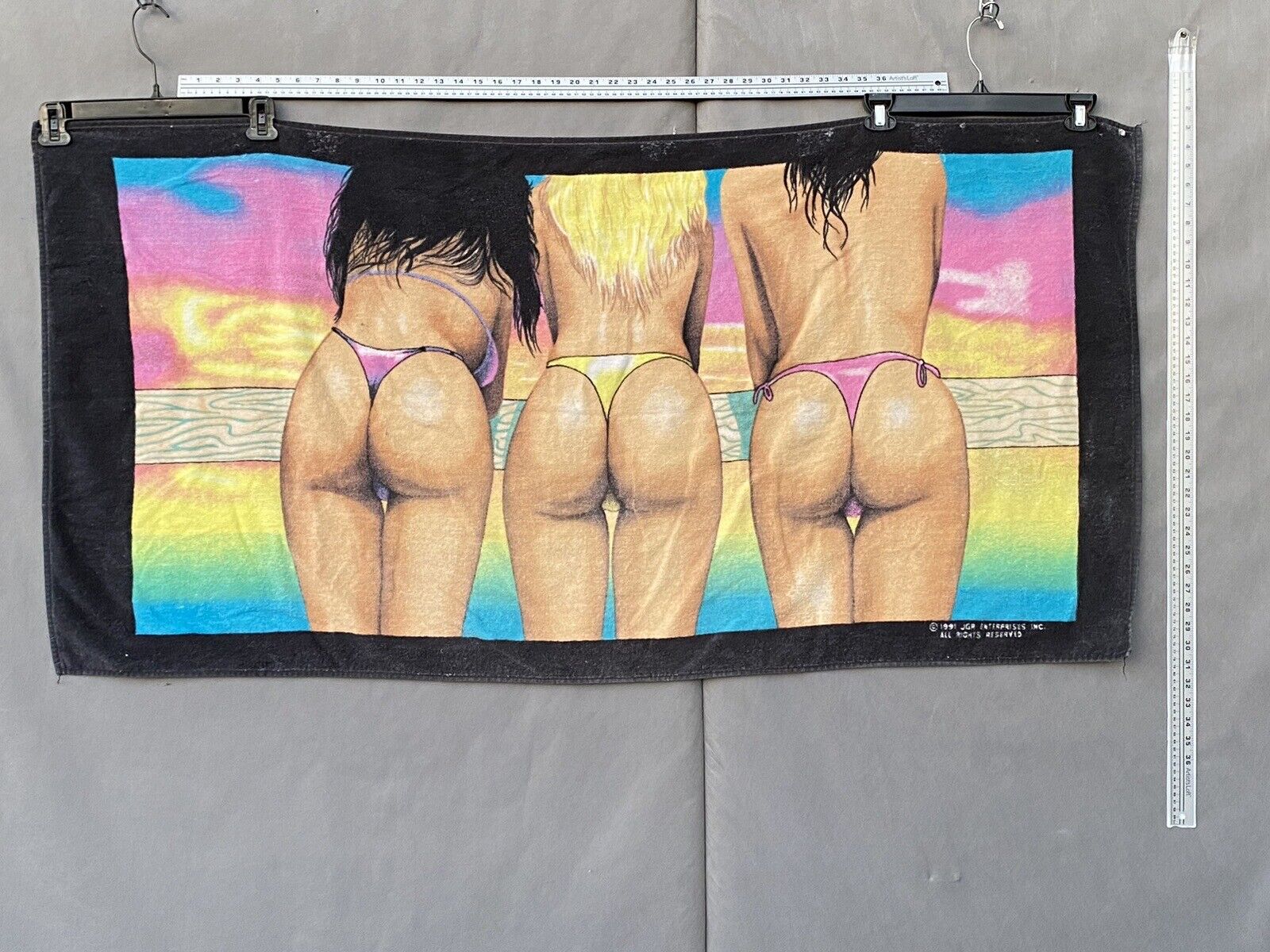 Vtg 1991 Roberto Ferrari Bikini Girls Neon Cotton Beach Towel