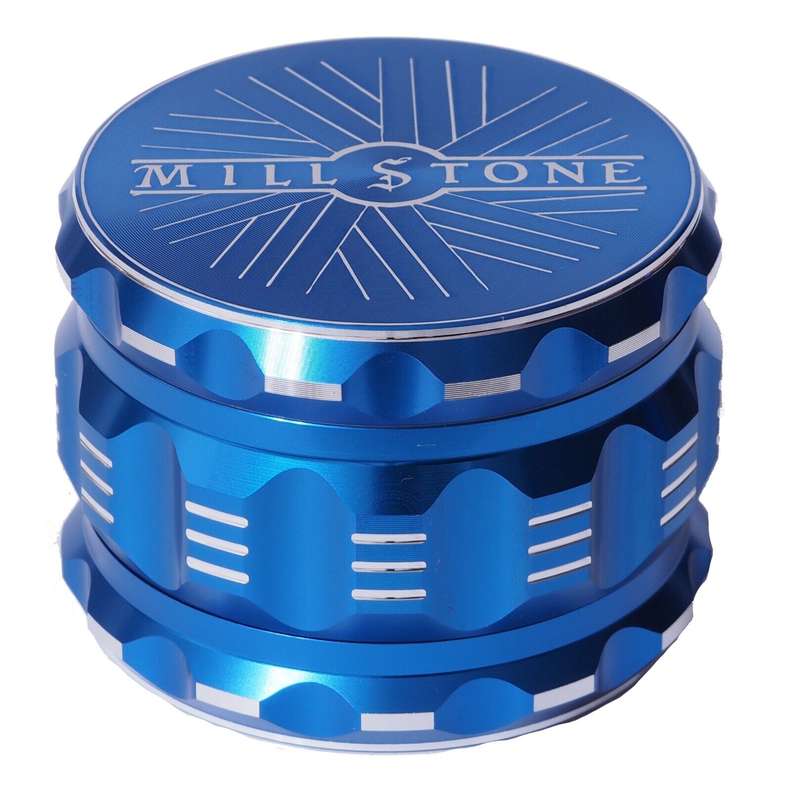 Millstone Herb Tobacco Grinder Large  4-Piece Metal 2.5 inch Magnetic Top Blue
