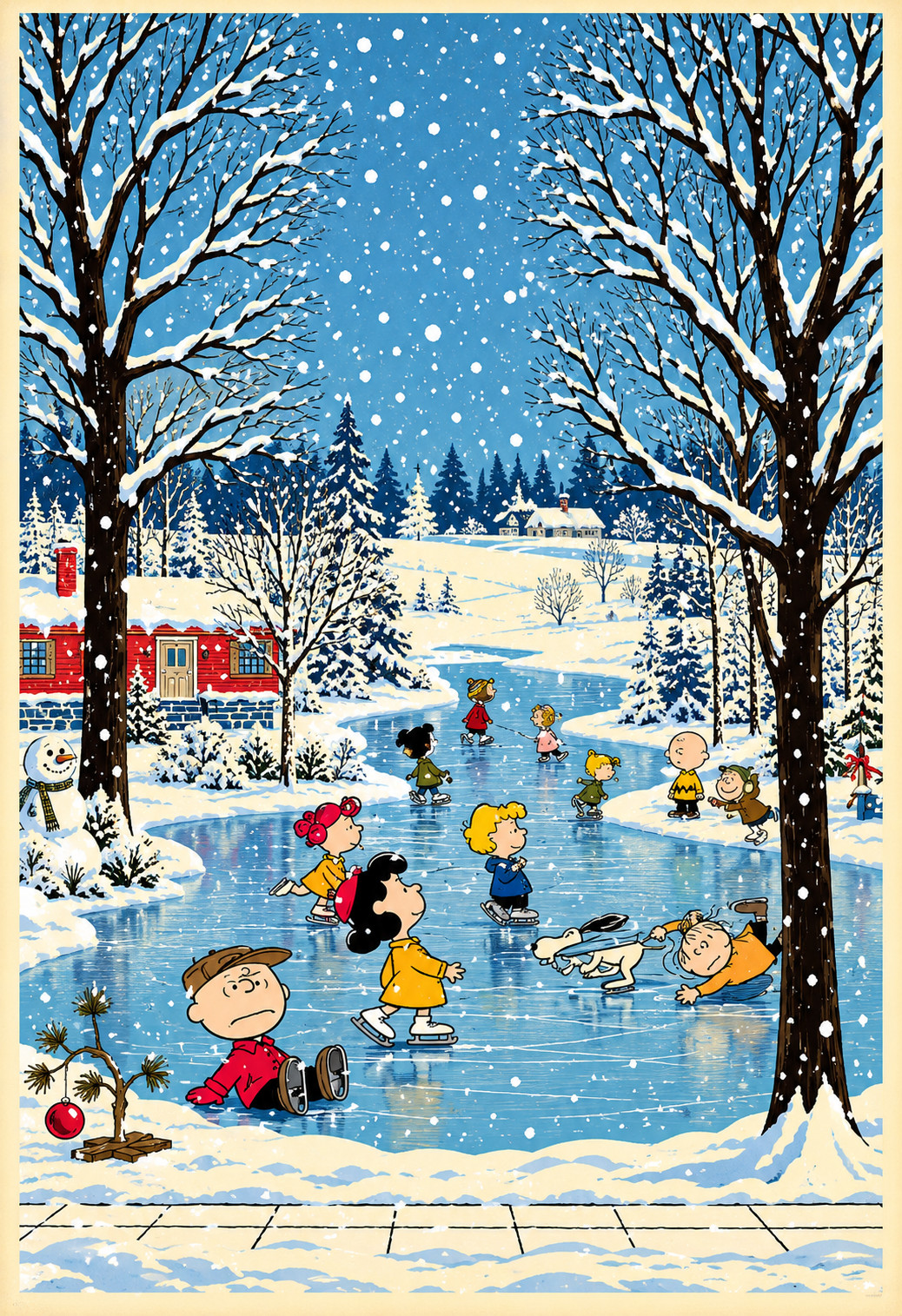 Peanuts Snoopy Charlie Brown Winter Ice Skating Vintage Style Poster 13x19 Peanuts Snoopy Charlie Brown Winter Ice Skating Vintage Style Poster 13x19