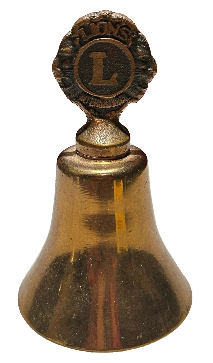Vintage Brass Bell with Lions International Emblem, Small 3in Vintage Brass Bell with Lions International Emblem, Small 3in
