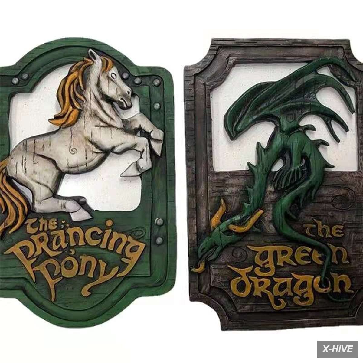 Lord of the Rings the Prancing Pony and the Green Dragon Pub Signs Set, Handmade