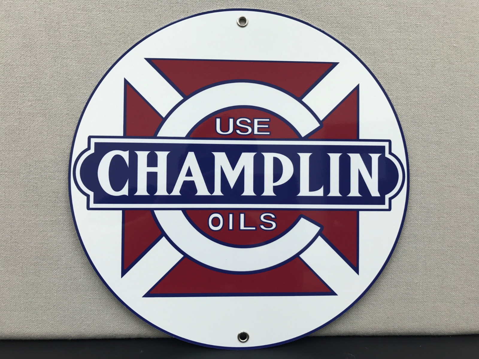Champlin oil racing vintage gasoline advertising sign round Champlin oil racing vintage gasoline advertising sign round