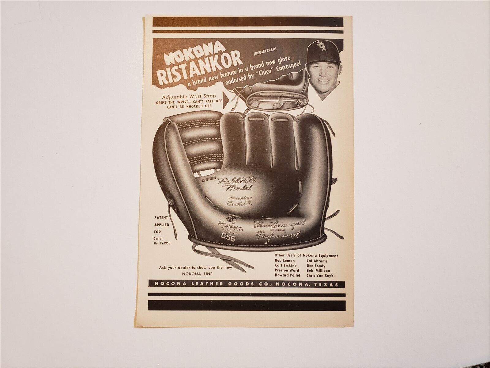 Chico Carrasquel 1952 Nokona Ristankor Baseball Glove Advertisement Ad
