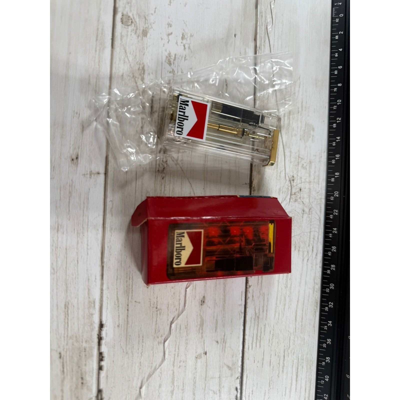 Vintage Marlboro Polyflame Clear Transparent Butane Lighter with Original Box