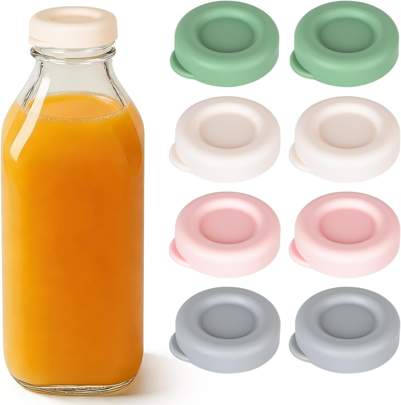 Silicone Replacement Caps, Glass Milk Bottle Caps,48Mm Snap on Lids