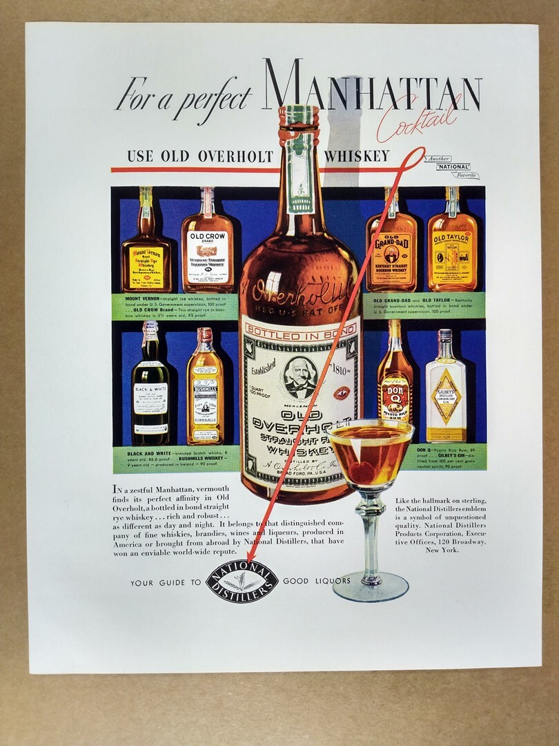 1937 Old Overholt Rye Whiskey \'For a Perfect Manhattan\' vintage print Ad