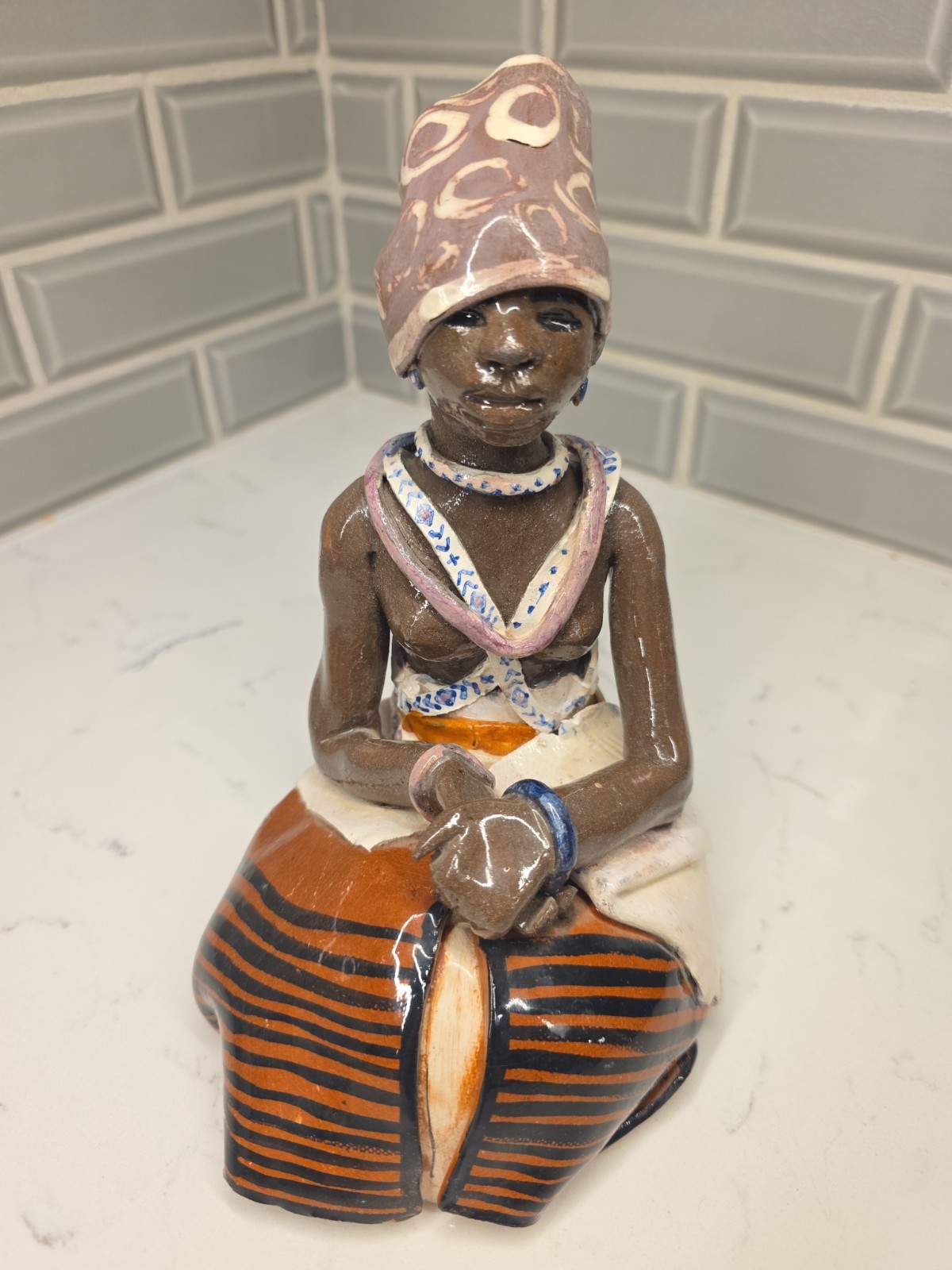 Vintage 1979 Elizabeth Rowland South Africa Studio Ceramic Sculpture Xhosa Woman