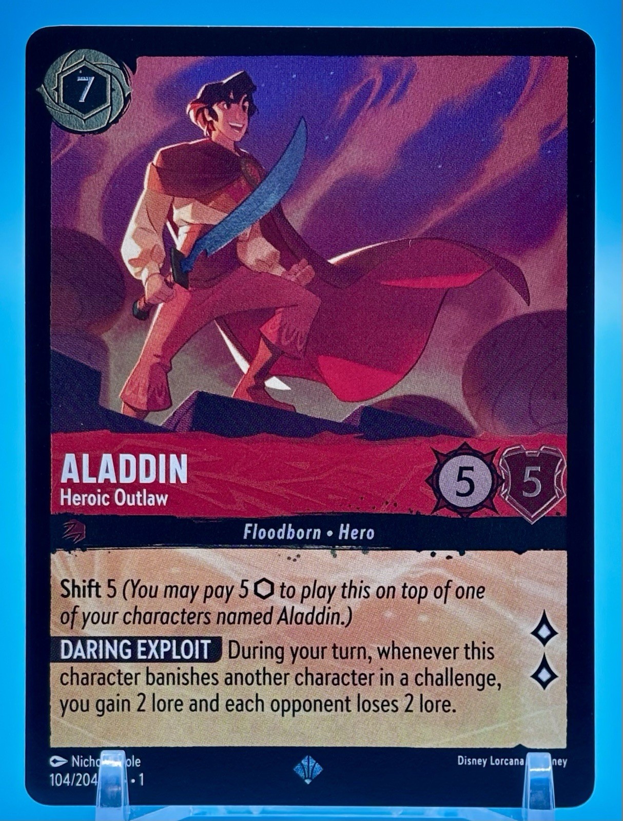 Disney Lorcana Aladdin Heroic Outlaw 104/204 Super Rare Foil First Chapter Disney Lorcana Aladdin Heroic Outlaw 104/204 Super Rare Foil First Chapter