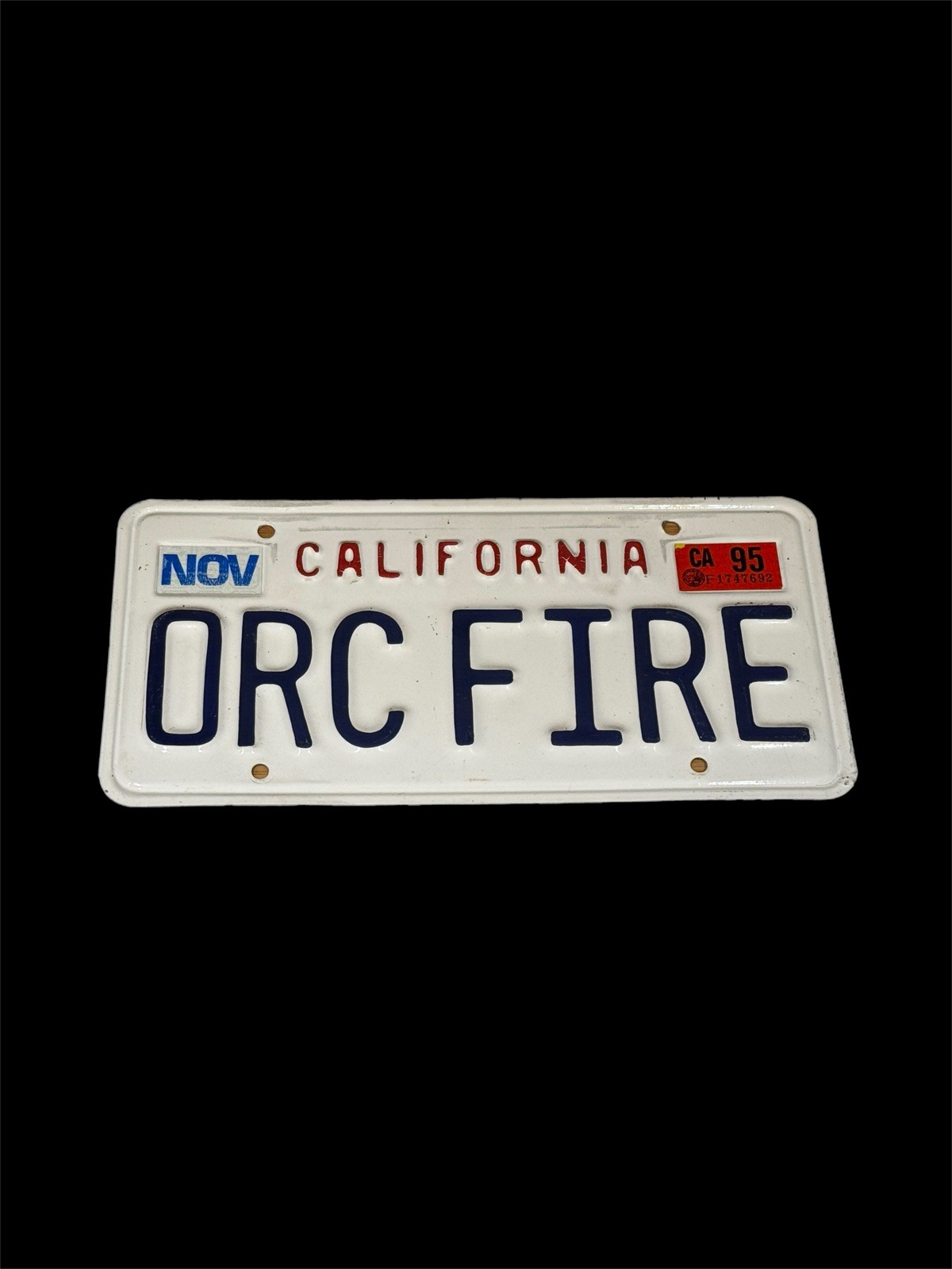 1995 California ORC FIRE Vanity License Plate Orange County Firefighter Vintage