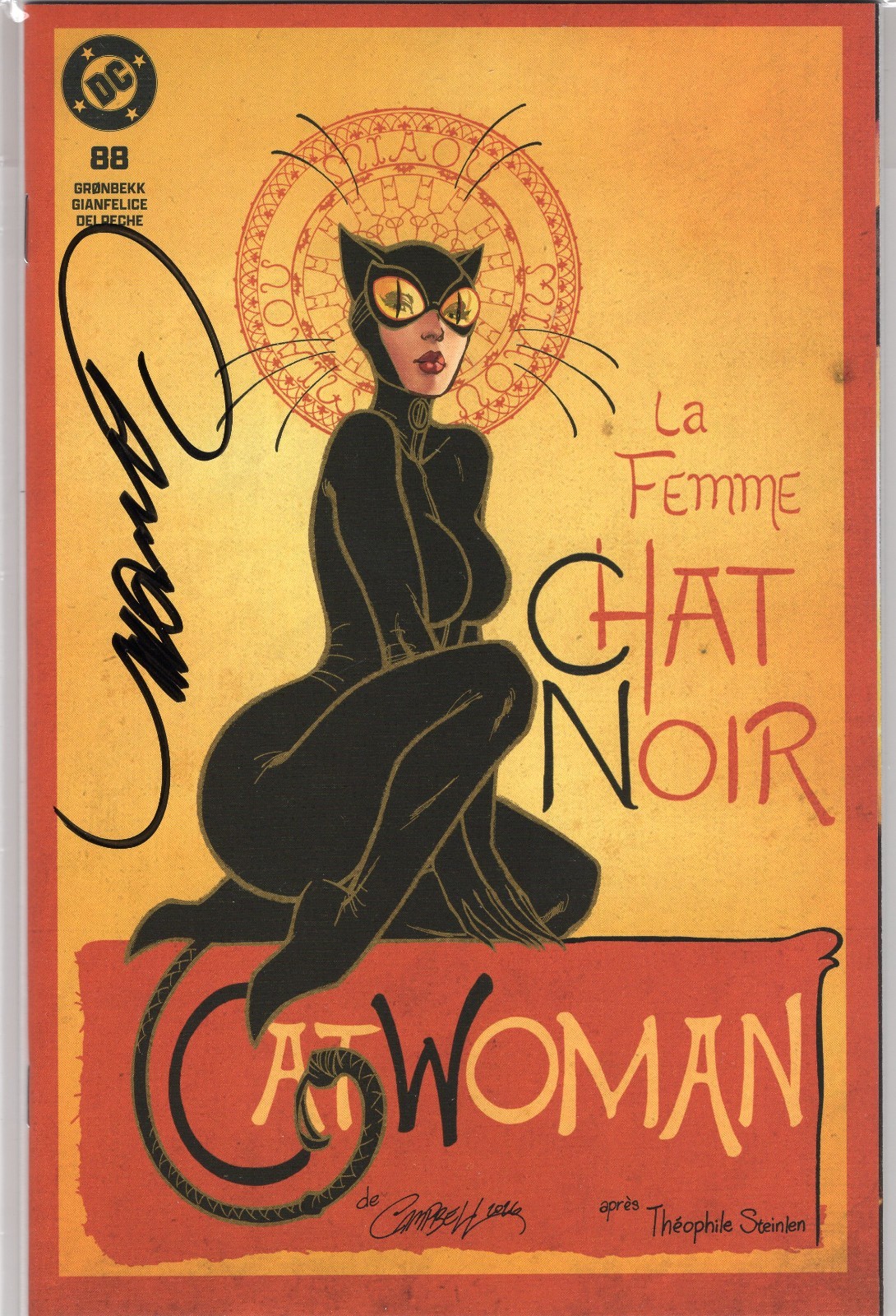 CATWOMAN #88 J. SCOTT CAMPBELL VARIANT A: LA FEMME CHAT NOIR NM SIGNED COA #0307 CATWOMAN #88 J. SCOTT CAMPBELL VARIANT A: LA FEMME CHAT NOIR NM SIGNED COA #0307