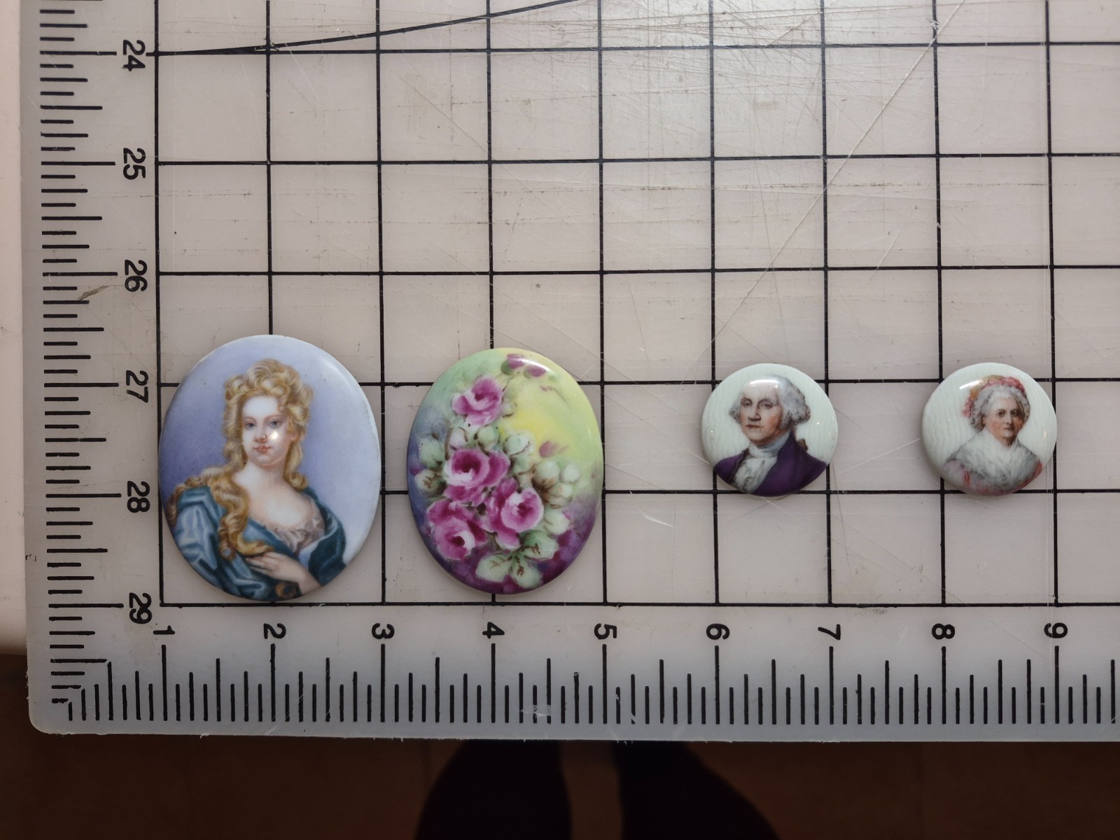 George & Martha Washington Czech Miniature Plaques + Baroque Lady & Floral Ovals George & Martha Washington Czech Miniature Plaques + Baroque Lady & Floral Ovals