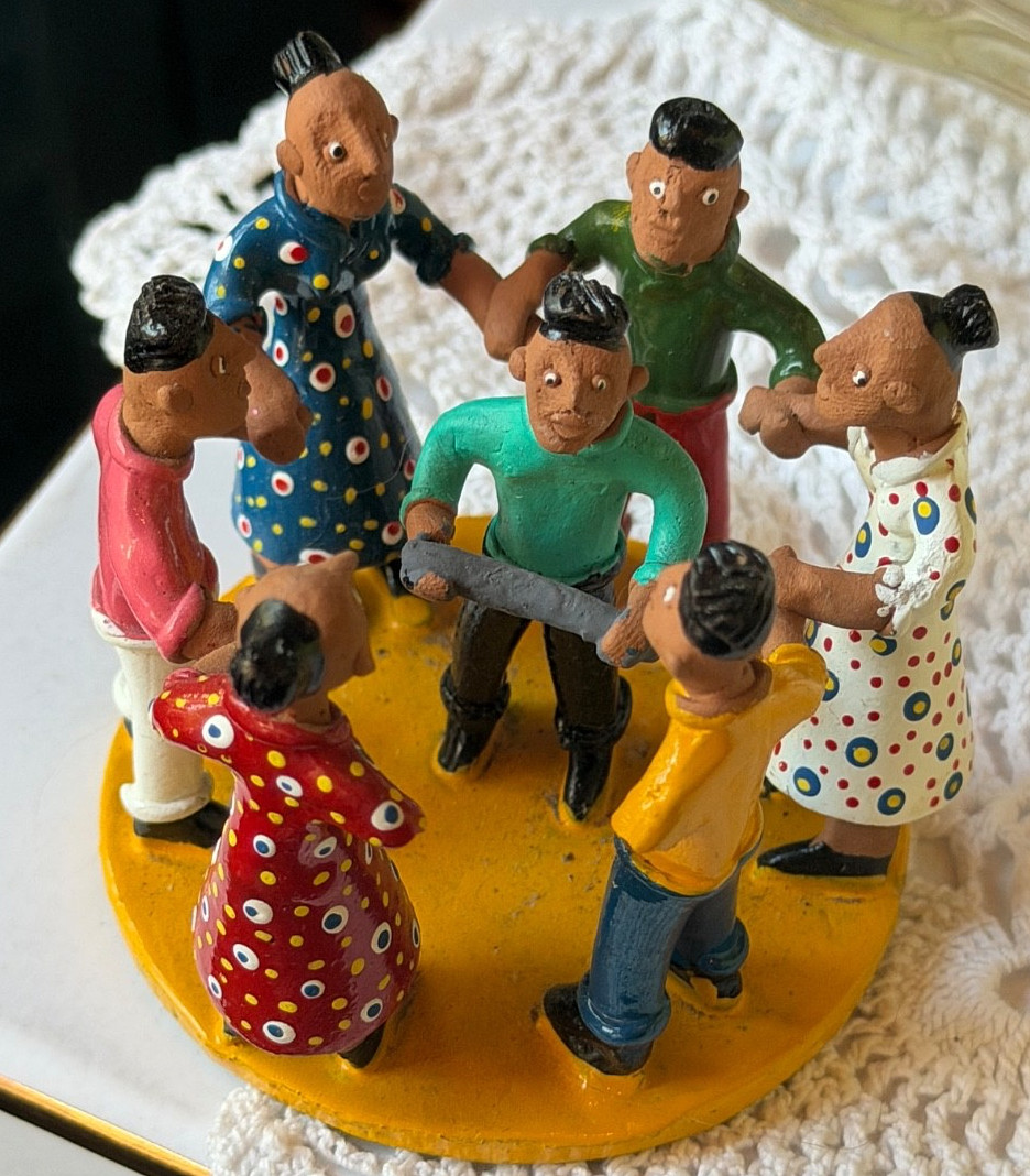 Vintage 1980s Brazilian Terracotta Folk Art Ciranda Roda Figurine Signed Hilda Vintage 1980s Brazilian Terracotta Folk Art Ciranda Roda Figurine Signed Hilda