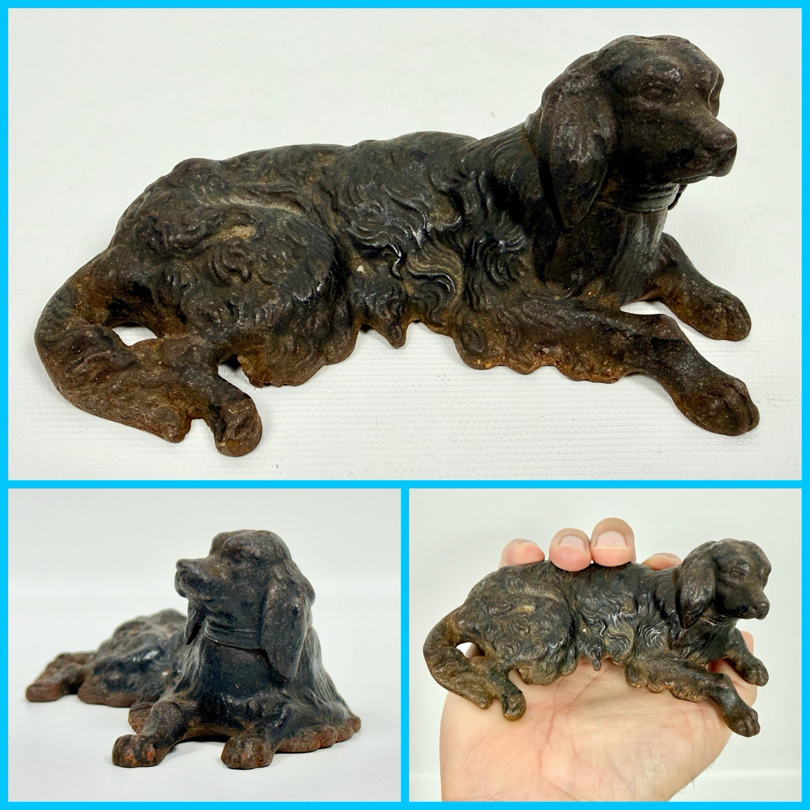 Antique Early 1900s Cast Iron Reclining COCKER SPANIEL Dog Statue Paperweight Antique Early 1900s Cast Iron Reclining COCKER SPANIEL Dog Statue Paperweight