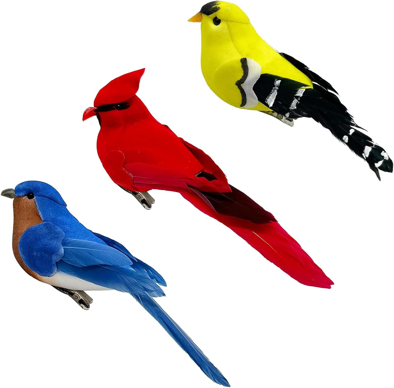 Artificial Birds Realistic Red Cardinal Blue Bird Yellow Goldfinch with Clip Artificial Birds Realistic Red Cardinal Blue Bird Yellow Goldfinch with Clip