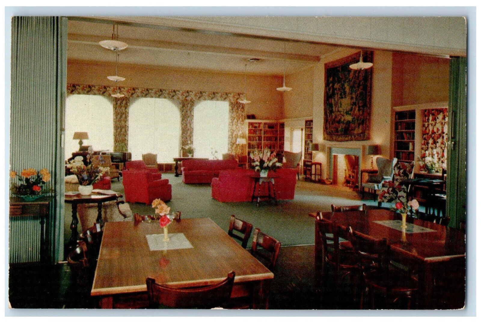 c1960\'s Parlor, Dining, Abernethy Hall, Pilgrim Place in Claremont, CA Postcard
