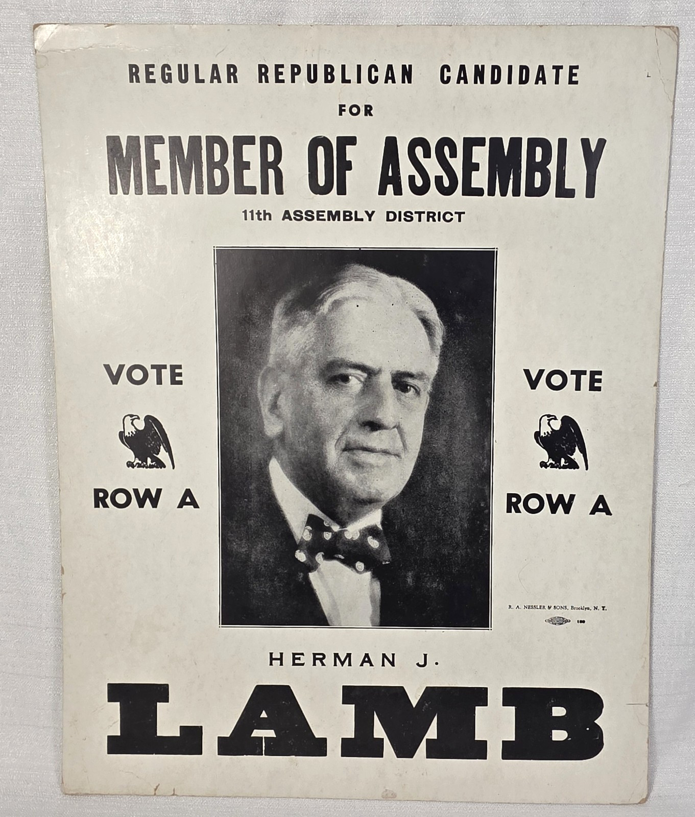 Vintage Political Poster NY Republican Herman J Lamb 11th Assembly District