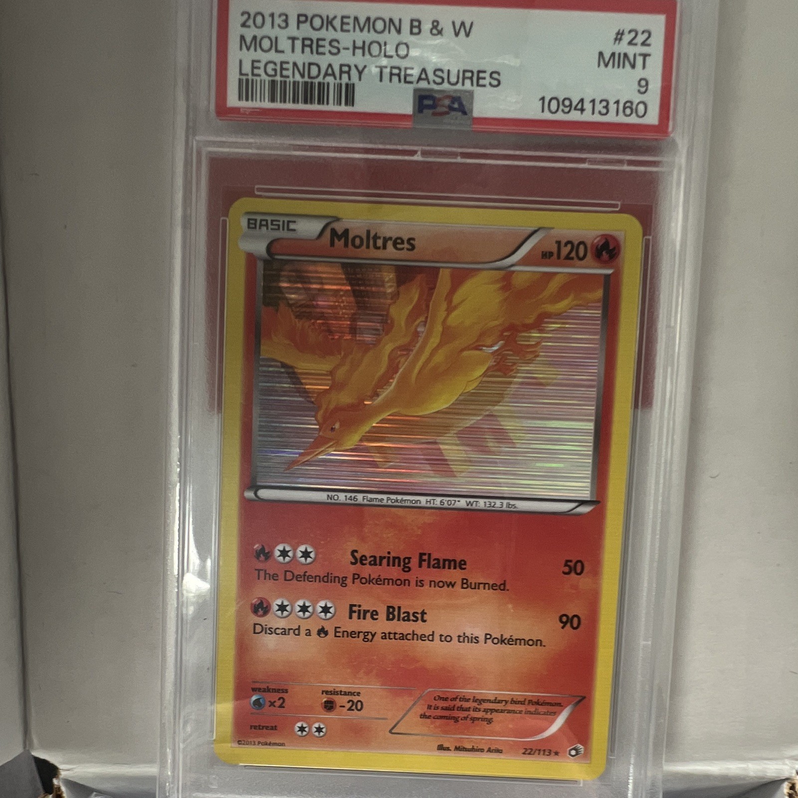 Pokémon 2013 Legendary Treasures Moltres Holo Card #22 PSA 9 English Pokémon 2013 Legendary Treasures Moltres Holo Card #22 PSA 9 English