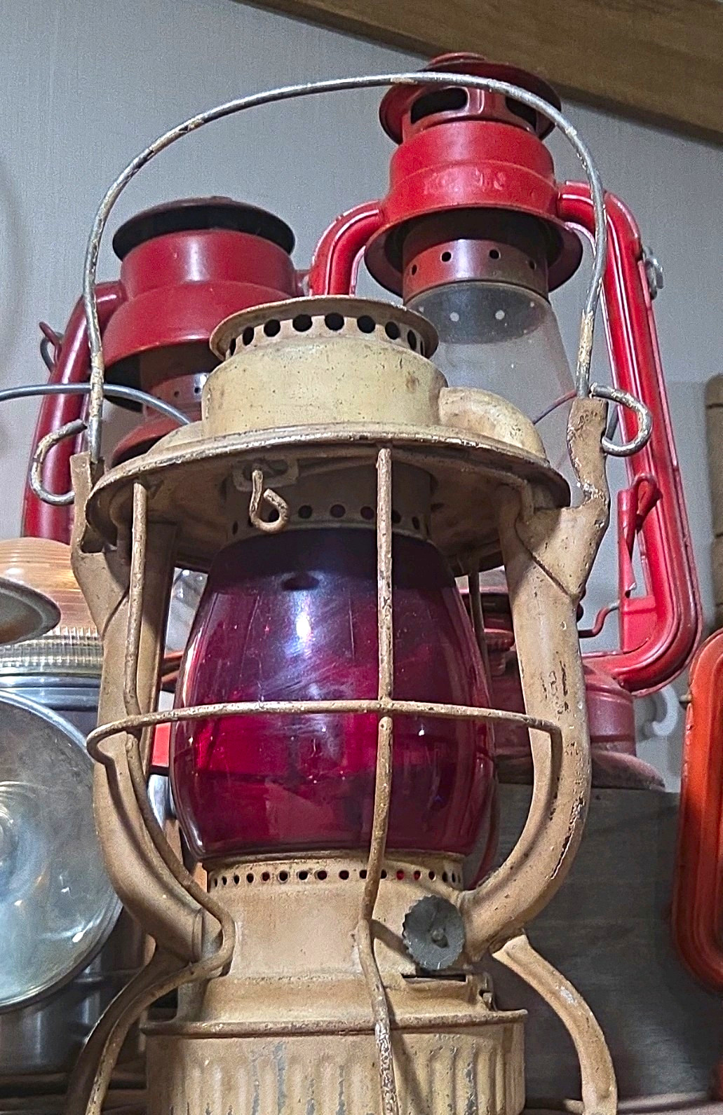 Vintage Dietz Vesta Railroad Lantern Red Globe - Antique Train Signal Light Vintage Dietz Vesta Railroad Lantern Red Globe - Antique Train Signal Light
