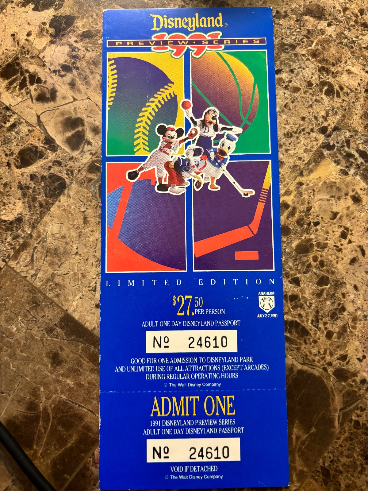 Collectable Unused Disneyland Park Preview Series 1991 Ticket Pass California Collectable Unused Disneyland Park Preview Series 1991 Ticket Pass California