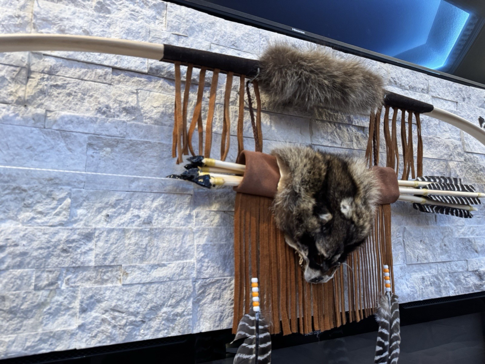 Native American Indian Raccoon Hickory Bow Arrow By Enrolled Mem OfCherokee 60” Native American Indian Raccoon Hickory Bow Arrow By Enrolled Mem OfCherokee 60”