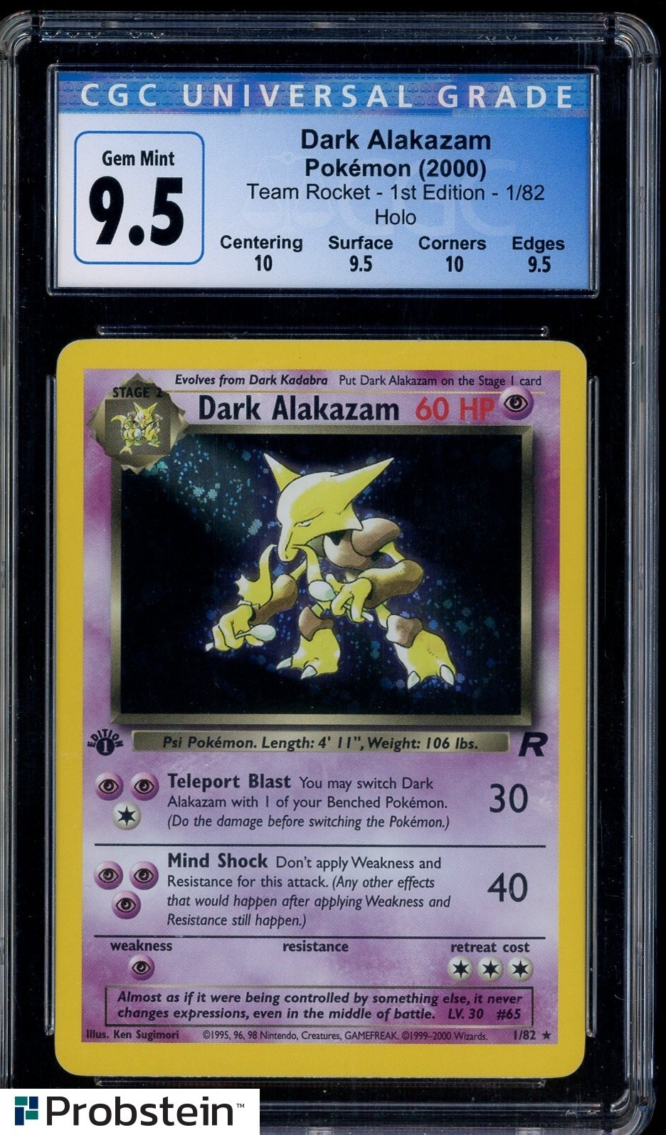 2000 Pokemon Dark Alakazam Holo 1st Edition #1/82 Team Rocket CGC 9.5 GEM MINT 2000 Pokemon Dark Alakazam Holo 1st Edition #1/82 Team Rocket CGC 9.5 GEM MINT
