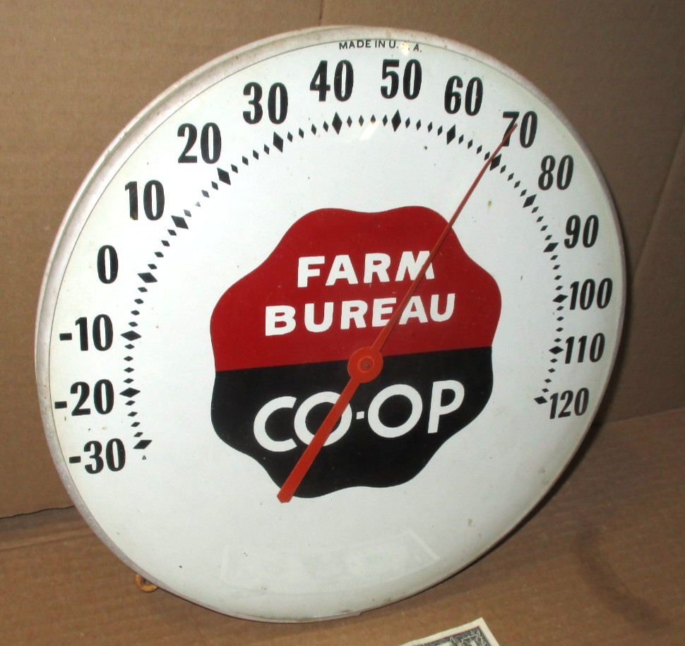 FARM BUREAU CO-OP -- Vintage Thermometer Sign GLASS COVER -As Is Parts or Repair FARM BUREAU CO-OP -- Vintage Thermometer Sign GLASS COVER -As Is Parts or Repair