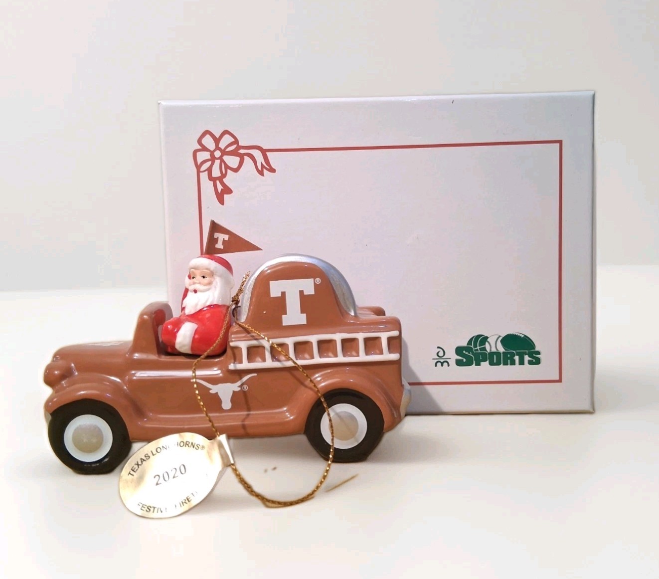 Danbury Mint Texas Longhorns 2020 Santa In Firetruck Ornament Original Gift Box