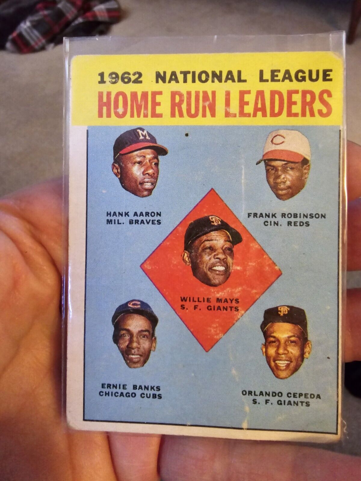 1963 Topps #3 NL Home Run Leaders Hank Aaron, Willie Mays, Banks Robinson Cepeda